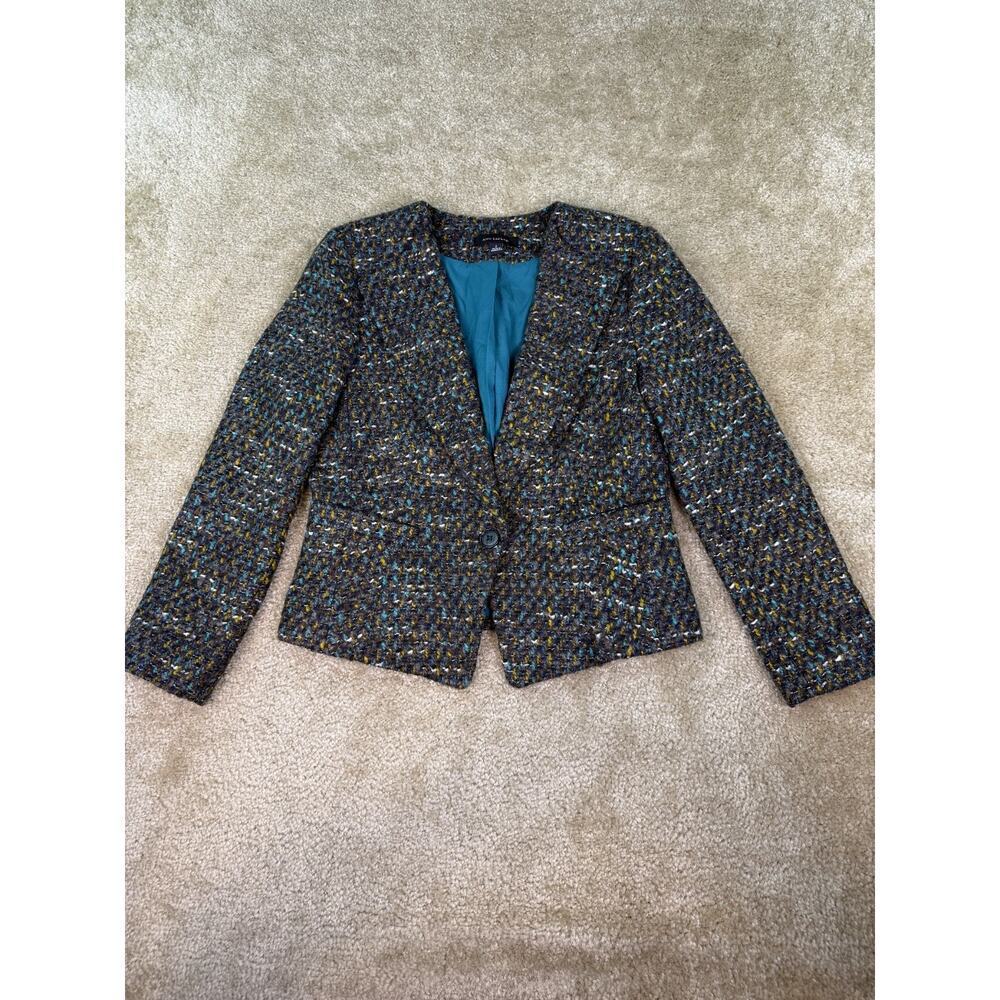 ANN TAYLOR 2 Wool Blend Tweed Skirt Suit Set Career Blazer Preppy B758